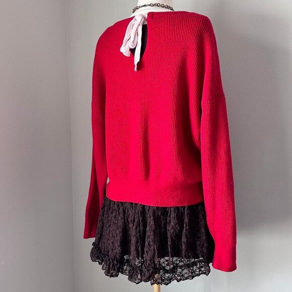Zara Red Knit Pullover Sweater with Tie Back - Picture 4 of 6